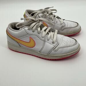 Air Jordan 1 Low Edge Glow GS White Lemon Venom Pink Swoosh Youth Size 5.5Y Play